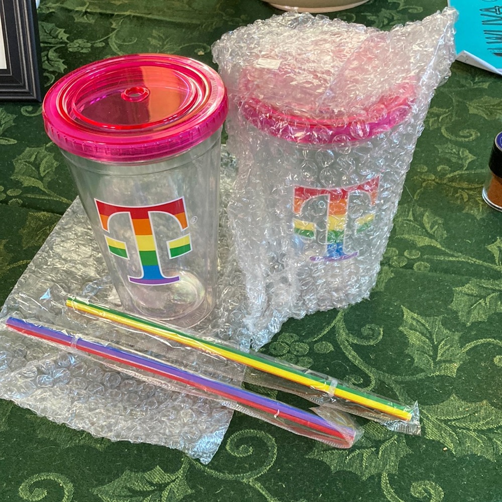 Set of 2 T Mobile pride tumblers with straws NEW